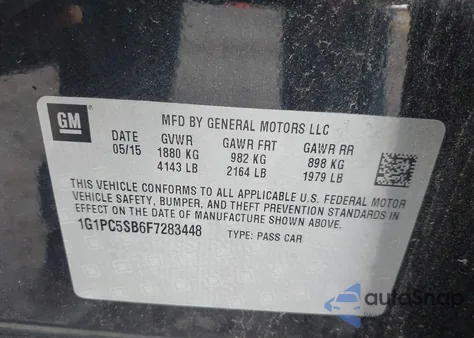 2015 Chevrolet Cruze 1Lt Auto from USA, damaged, VIN 1G1PC5SB6F7283448